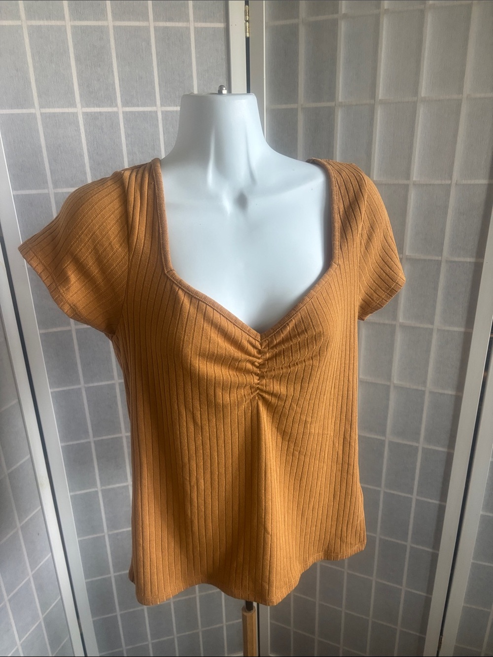 NWT Madewell Ribbed V-Neck Short Sleeve Top in Mustard Yellow